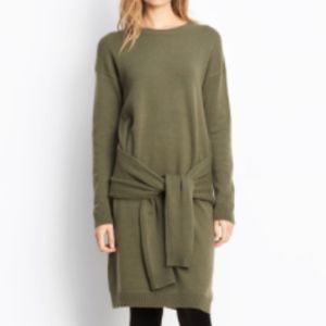 Vince Cashmere Tie Waist Sweater Dress Olivewood